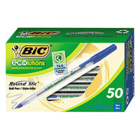 Bic GSME509BE Ecolutions Round Stic Blue Ink with Clear Barrel 1mm Medium Point Ballpoint Stick Pen - 50/Pack