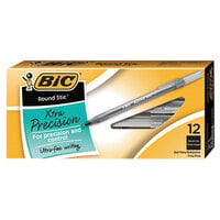 Bic GSF11BK Round Stic Xtra Precision Black Ink with Translucent 0.8mm Fine Tip Ballpoint Stick Pen - 12/Pack