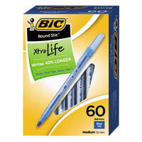 Bic GSM609BE Round Stic Xtra Comfort Blue Ink with Translucent Barrel 1mm Medium Point Ballpoint Stick Pen   - 60/Box