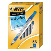 Bic GSMG361BE Blue Medium Point 1.2mm Round Stic Grip Xtra Comfort Ballpoint Pen - 36/Pack