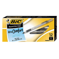 Bic GSMG11BK Black Medium Point 1.2mm Round Stic Grip Xtra Comfort Ballpoint Pen   - 12/Pack