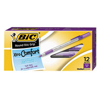 Bic GSMG11PE Purple Medium Point 1.2mm Round Stic Grip Xtra Comfort Ballpoint Pen - 12/Pack