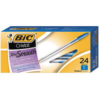 Bic MS241BE Blue Medium Point 1mm Cristal Xtra Smooth Ballpoint Stick Pen   - 24/Pack