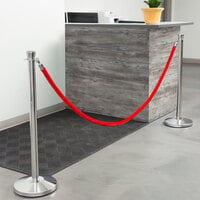 Lancaster Table & Seating 40 inch Silver Rope-Style Crowd Control / Guidance Stanchion Set with 8' Red Rope