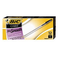 Bic MS11BK Black Medium Point 1mm Cristal Xtra Smooth Ballpoint Stick Pen - 12/Pack