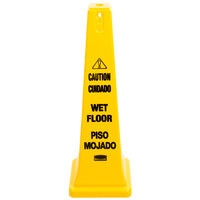 Rubbermaid FG627677YEL 36 inch Yellow Bilingual Wet Floor Cone-Shaped Sign - Caution Wet Floor
