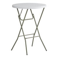 Lancaster Table & Seating 32 inch Round Granite White Heavy-Duty Blow Molded Bar Height Plastic Folding Table with Sage Gray Legs