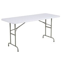 Lancaster Table & Seating 30" x 72" Granite White Heavy-Duty Blow Molded Adjustable Height Plastic Folding Table