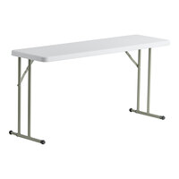 Lancaster Table & Seating 18 inch x 60 inch Granite White Heavy-Duty Blow Molded Plastic Folding Table with Sage Gray Legs