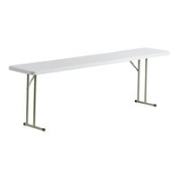 Lancaster Table & Seating 18 inch x 96 inch Granite White Heavy-Duty Blow Molded Plastic Folding Table with Sage Gray Legs