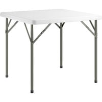 Lancaster Table & Seating 34 inch Square Granite White Heavy-Duty Blow Molded Plastic Folding Table