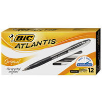 Bic VCG11BK Atlantis Original Black Ink with Black Barrel 1mm Retractable Ballpoint Pen - 12/Pack