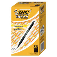 Bic SCSM361BK Soft Feel Black Ink with Black Barrel 1mm Retractable Ballpoint Pen - 36/Pack