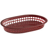 Choice 11 inch x 7 inch x 1 1/2 inch Brown Oval Plastic Fast Food Basket - 12/Pack
