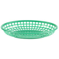 Choice 9 1/4 inch x 5 3/4 inch x 1 1/2 inch Green Oval Plastic Fast Food Basket - 12/Pack