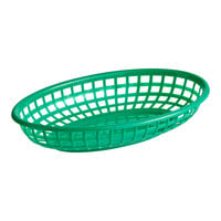 Choice 9 1/4" x 5 3/4" x 1 1/2" Green Oval Plastic Fast Food Basket - 12/Pack