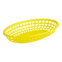 Choice 9 1/4" x 5 3/4" x 1 1/2" Yellow Oval Plastic Fast Food Basket - 12/Pack