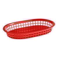 Choice 11" x 7" x 1 1/2" Red Oval Plastic Fast Food Basket - 12/Pack