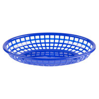 Choice 9 1/4" x 5 3/4" x 1 1/2" Blue Oval Plastic Fast Food Basket - 12/Pack