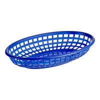 Choice 9 1/4" x 5 3/4" x 1 1/2" Blue Oval Plastic Fast Food Basket - 12/Pack