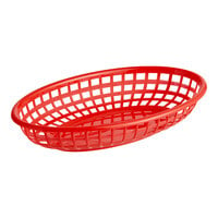 Choice 9 1/4" x 5 3/4" x 1 1/2" Red Oval Plastic Fast Food Basket   - 12/Pack