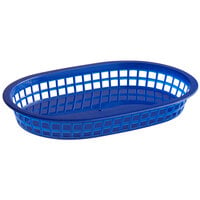Choice 11" x 7" x 1 1/2" Blue Oval Plastic Fast Food Basket - 12/Pack