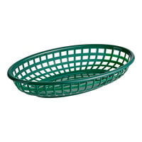 Choice 9 1/4" x 5 3/4" x 1 1/2" Forest Green Oval Plastic Fast Food Basket - 12/Pack