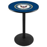 Holland Bar Stool L214B3628Navy 30 inch Round United States Navy Pub Table with Black Round Base