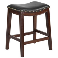 Flash Furniture TA-411026-CA-GG Cappuccino Wood Counter Height Stool with Black Leather Saddle Seat