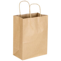 Trim 8 inch x 4 1/2 inch x 10 5/8 inch Natural Kraft Shopping Bag with Handles - 250/Bundle