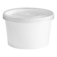 Choice 8 oz. White Double Poly-Coated Paper Food Cup with Vented Plastic Lid - 25/Pack