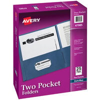 Avery® Letter Size 2-Pocket Dark Blue Paper Folder - 25/Box