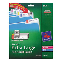 Avery® 5026 15/16 inch x 3 7/16 inch Assorted Color X-Large Top Tab 1/3 Cut File Folder Labels - 450/Pack