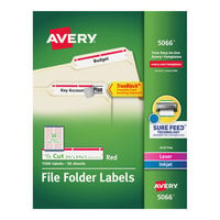 Avery® 5066 2/3" x 3 7/16" White Top Tab 1/3 Cut File Folder Labels with Red Borders - 1500/Box