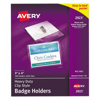 Avery® 2923 4 inch x 3 inch Clear Horizontal Top Clip-Style Badge Holders - 100/Pack