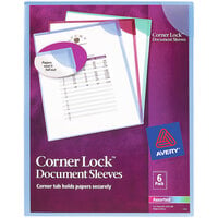 Avery® 8 1/2 inch x 11 inch Assorted Colors Corner Lock Document Sleeve - 6/Pack