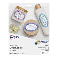 Avery® 22820 Easy Peel 2 inch x 3 1/3 inch True Print White Glossy Oval Print-to-the-Edge Labels - 80/Pack