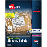 Avery® 5524 TrueBlock 3 1/3" x 4" Waterproof White Shipping Labels with Ultrahold Permanent Adhesive - 300/Pack