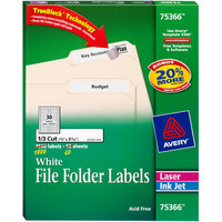 Avery® 75366 TrueBlock 2/3 inch 3 7 /16 inch White Permanent File Folder Label - 1800/Box