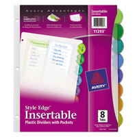 Avery 11293 Style Edge Translucent Plastic 8-Tab Multi-Color Insertable Dividers with Pockets