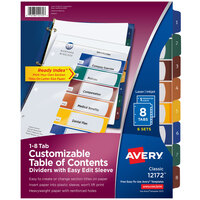 Avery® 12172 Ready Index 8-Tab Multi-Color Easy Edit Table of Contents Dividers Set - 6/Pack
