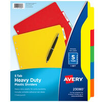 Avery® 23080 5-Tab Heavy-Duty Plastic Multi-Color Dividers with Write-On Labels