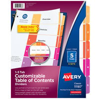 Avery® 11187 Ready Index 5-Tab Multi-Color Table of Contents Divider Set - 6/Pack