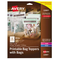 Avery® 22801 1 3/4 inch x 5 inch White Printable Bag Toppers with Bags - 40/Pack