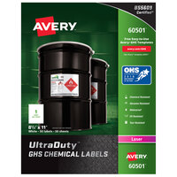 Avery® 60501 UltraDuty 8 1/2" x 11" GHS Chemical Labels for Laser Printers - 50/Box