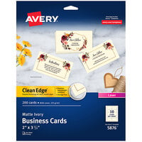 Avery® 5876 2" x 3 1/2" Uncoated Ivory Clean Edge Business Cards - 200/Pack