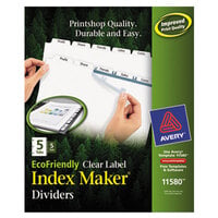 Avery® 11580 EcoFriendly Index Maker 5-Tab White Divider Set with Clear Label Strips - 5/Pack