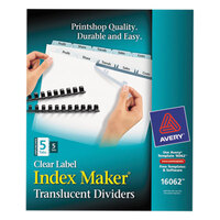 Avery 16062 Index Maker 5-Tab Unpunched Plastic Clear Label Dividers Set - 5/Pack
