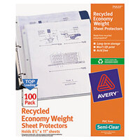 Avery® 75537 8 1/2 inch x 11 inch Semi-Clear Economy Weight Recycled Polypropylene Top-Load Sheet Protector, Letter - 100/Pack