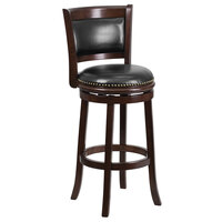 Flash Furniture TA-61029-CA-GG Cappuccino Wood Bar Height Panel Back Stool with Black Leather Seat